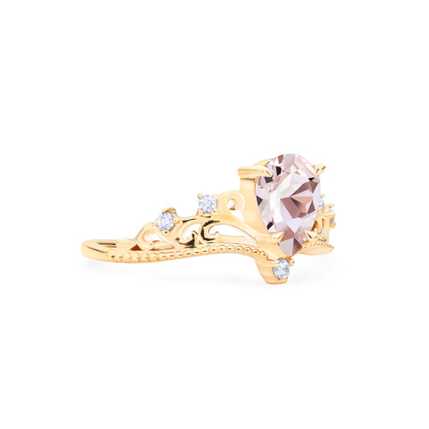 [Veronica] Vintage Crown Pear Engagement Ring in Morganite Women's Ring michelliafinejewelry   