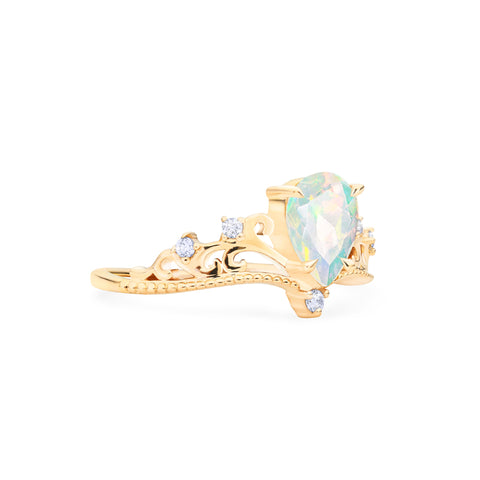 [Veronica] Vintage Crown Pear Engagement Ring in Opal Women's Ring michelliafinejewelry   