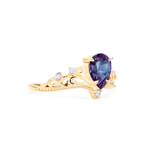 [Veronica] Vintage Crown Pear Cut Ring in Lab Alexandrite Women's Ring michelliafinejewelry   