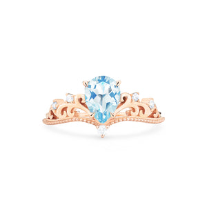 [Veronica] Vintage Crown Pear Cut Ring in Aquamarine Women's Ring michelliafinejewelry   
