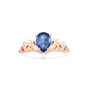 [Veronica] Vintage Crown Pear Cut Ring in Lab Blue Sapphire Women's Ring michelliafinejewelry   