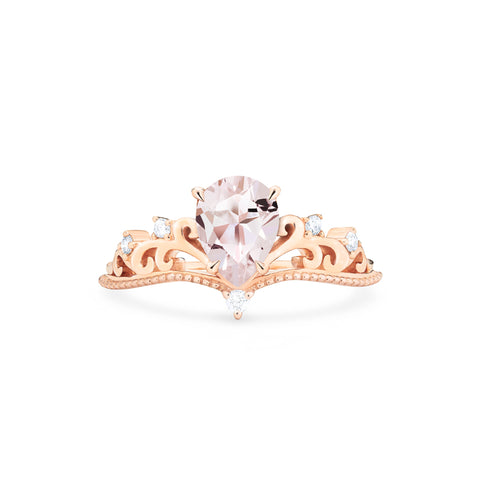 [Veronica] Vintage Crown Pear Engagement Ring in Morganite Women's Ring michelliafinejewelry   