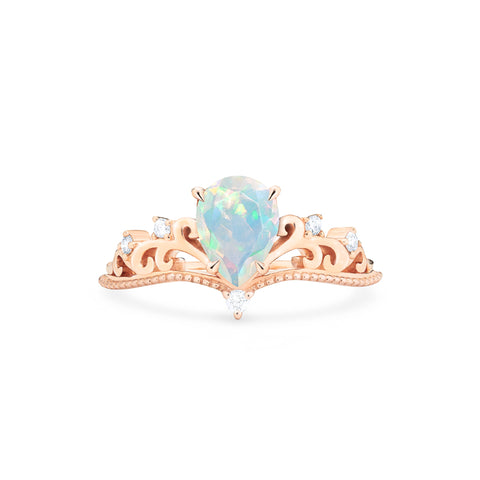 [Veronica] Vintage Crown Pear Engagement Ring in Opal Women's Ring michelliafinejewelry   