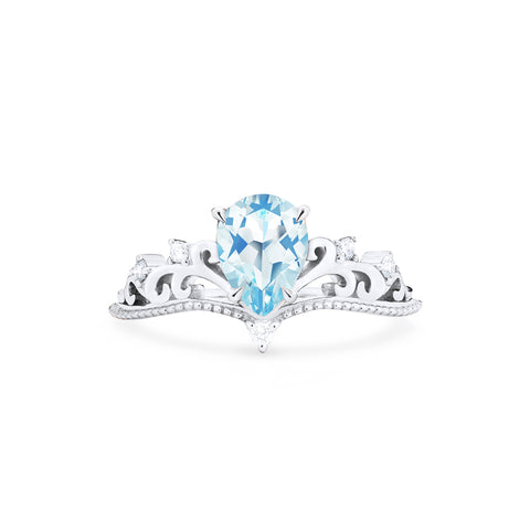 [Veronica] Vintage Crown Pear Engagement Ring in Aquamarine Women's Ring michelliafinejewelry   