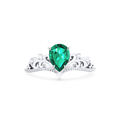 [Veronica] Vintage Crown Pear Engagement  Ring in Emerald Women's Ring michelliafinejewelry   