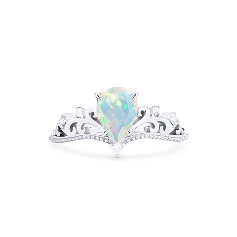 [Veronica] Vintage Crown Pear Engagement Ring in Opal Women's Ring michelliafinejewelry   