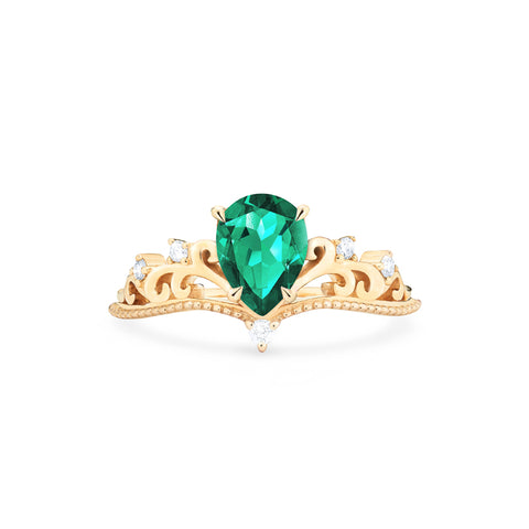[Veronica] Vintage Crown Pear Engagement  Ring in Emerald Women's Ring michelliafinejewelry   