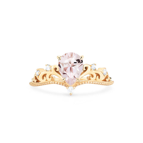 [Veronica] Vintage Crown Pear Engagement Ring in Morganite Women's Ring michelliafinejewelry   