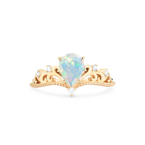 Veronica Vintage Crown Pear Cut Ring in Opal