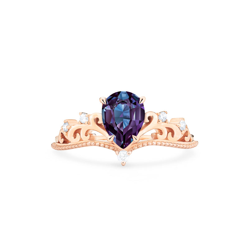 [Veronica] Vintage Crown Pear Cut Ring in Lab Alexandrite Women's Ring michelliafinejewelry   
