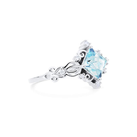 [Elsa] Vintage Square Princess Cut Engagement Ring in Aquamarine Women's Ring michelliafinejewelry   