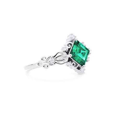 [Anna] Vintage Square Princess Cut Ring in Lab Emerald Women's Ring michelliafinejewelry   