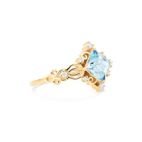 [Elsa] Vintage Square Princess Cut Engagement Ring in Aquamarine Women's Ring michelliafinejewelry   