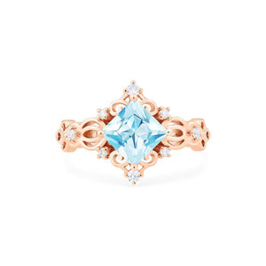 [Elsa] Vintage Square Princess Cut Ring in Aquamarine Women's Ring michelliafinejewelry   
