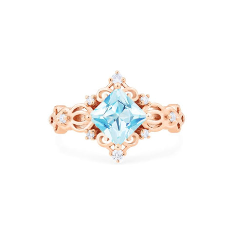 [Elsa] Vintage Square Princess Cut Engagement Ring in Aquamarine Women's Ring michelliafinejewelry   