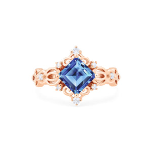 [Elsa] Vintage Square Princess Cut Ring in Lab Blue Sapphire Women's Ring michelliafinejewelry   