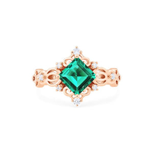 [Anna] Vintage Square Princess Cut Ring in Lab Emerald Women's Ring michelliafinejewelry   
