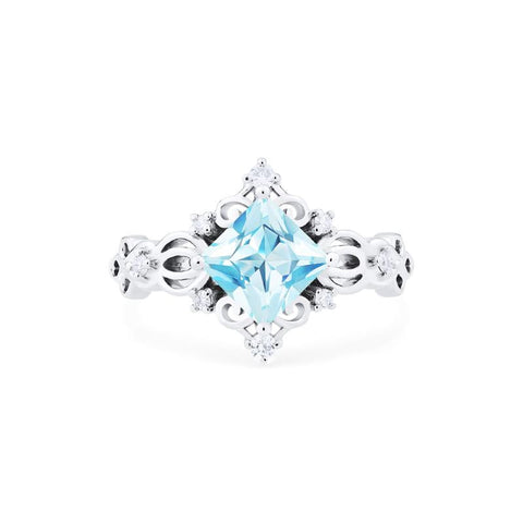 [Elsa] Vintage Square Princess Cut Engagement Ring in Aquamarine Women's Ring michelliafinejewelry   