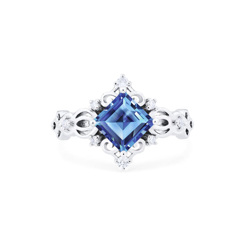 [Elsa] Vintage Square Princess Cut Engagement Ring in Lab Blue Sapphire Women's Ring michelliafinejewelry   