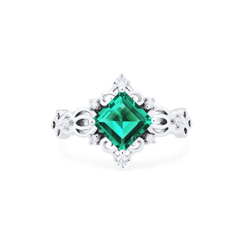 [Anna] Vintage Square Princess Cut Ring in Lab Emerald Women's Ring michelliafinejewelry   