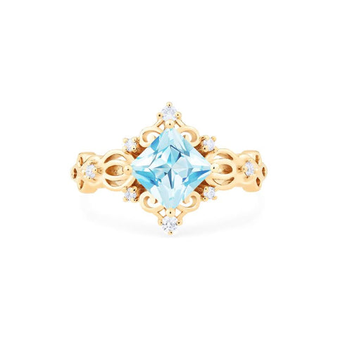[Elsa] Vintage Square Princess Cut Engagement Ring in Aquamarine Women's Ring michelliafinejewelry   