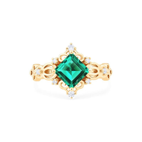 [Anna] Vintage Square Princess Cut Ring in Lab Emerald Women's Ring michelliafinejewelry   