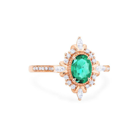 [Alessandra] Art Deco Oval Cut Ring in Lab Emerald Women's Ring michelliafinejewelry   