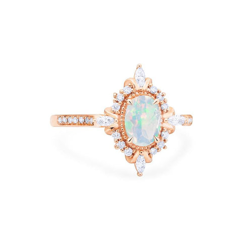 [Alessandra] Art Deco Oval Engagement Ring in Opal Women's Ring michelliafinejewelry   