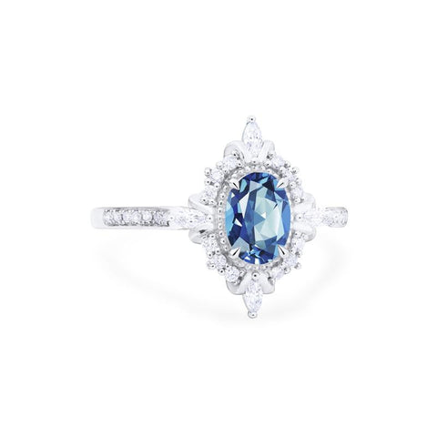 [Alessandra] Art Deco Oval Engagement Ring in Blue Sapphire Women's Ring michelliafinejewelry   