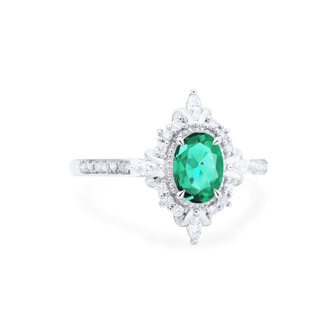 [Alessandra] Art Deco Oval Cut Ring in Lab Emerald Women's Ring michelliafinejewelry   