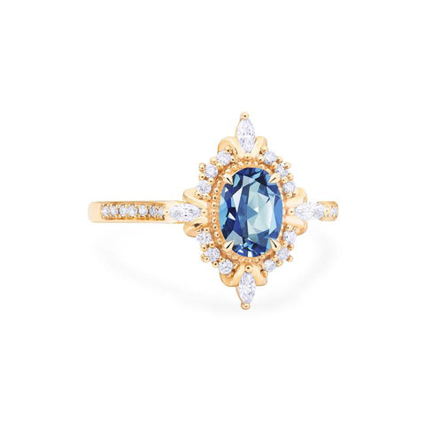 [Alessandra] Art Deco Oval Engagement Ring in Blue Sapphire Women's Ring michelliafinejewelry   