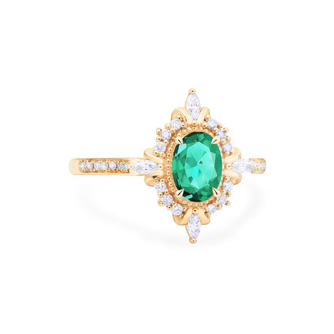 [Alessandra] Art Deco Oval Cut Ring in Lab Emerald Women's Ring michelliafinejewelry   