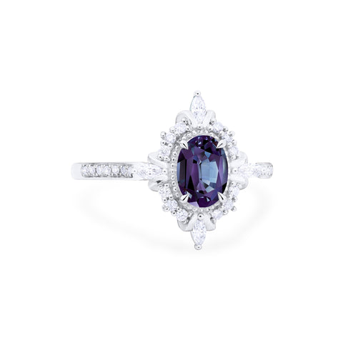 [Alessandra] Art Deco Oval Engagement Ring in Lab Alexandrite Women's Ring michelliafinejewelry   