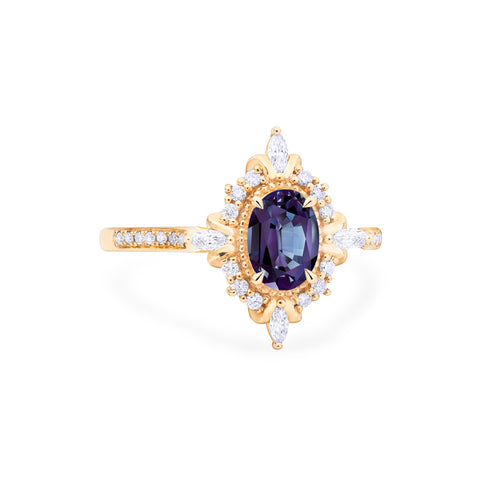 [Alessandra] Art Deco Oval Engagement Ring in Lab Alexandrite Women's Ring michelliafinejewelry   