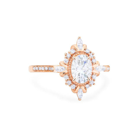 [Alessandra] Art Deco Oval Cut Engagement Ring in Diamond / Moissanite Women's Ring michelliafinejewelry   