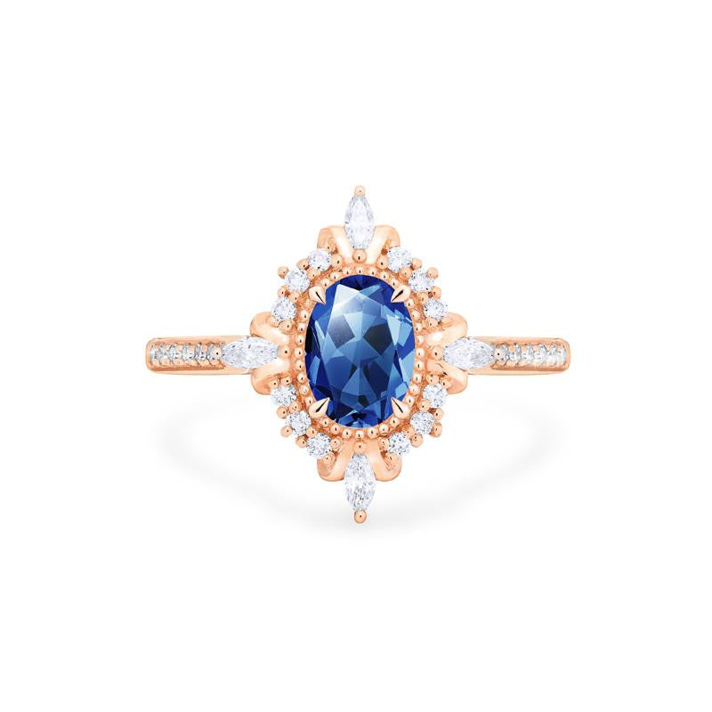 [Alessandra] Art Deco Oval Cut Ring in Lab Blue Sapphire Women's Ring michelliafinejewelry   