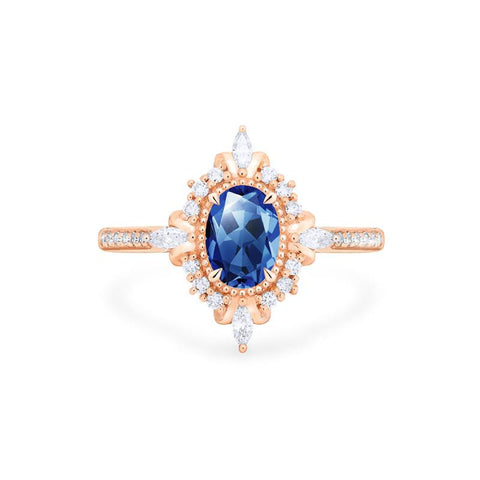 [Alessandra] Art Deco Oval Engagement Ring in Blue Sapphire Women's Ring michelliafinejewelry   