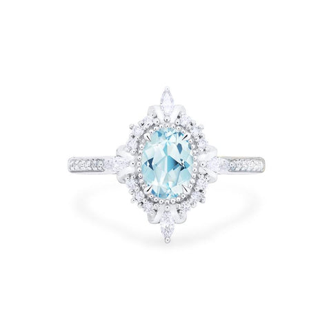 [Alessandra] Art Deco Oval Cut Ring in Aquamarine Women's Ring michelliafinejewelry   