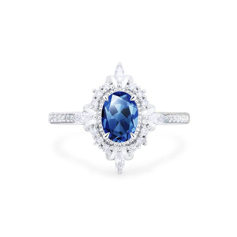 [Alessandra] Art Deco Oval Engagement Ring in Blue Sapphire Women's Ring michelliafinejewelry   