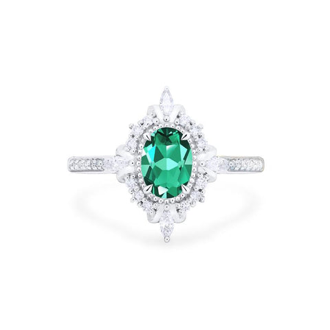 [Alessandra] Art Deco Oval Cut Ring in Lab Emerald Women's Ring michelliafinejewelry   