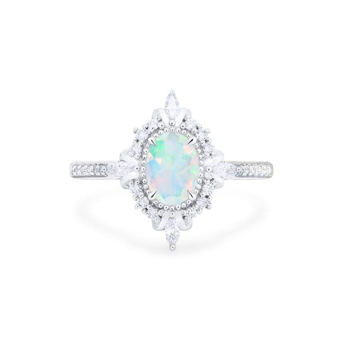 [Alessandra] Art Deco Oval Engagement Ring in Opal Women's Ring michelliafinejewelry   