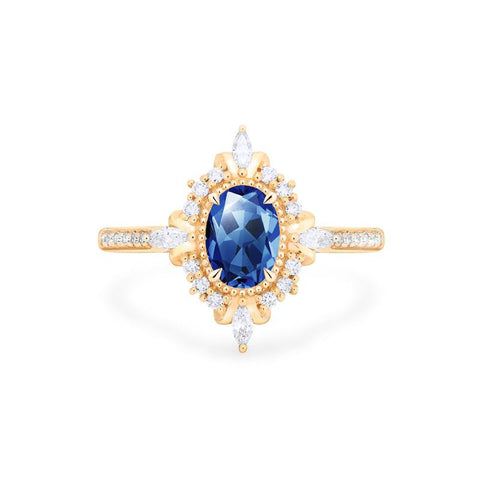 [Alessandra] Art Deco Oval Engagement Ring in Blue Sapphire Women's Ring michelliafinejewelry   