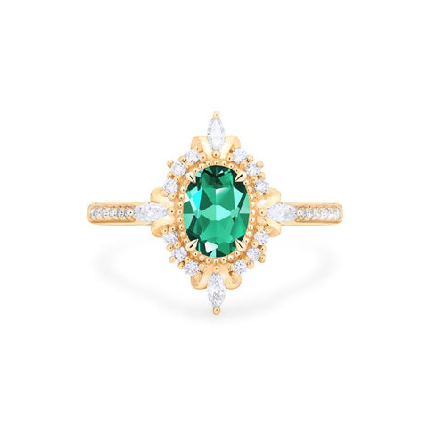 [Alessandra] Art Deco Oval Cut Ring in Lab Emerald Women's Ring michelliafinejewelry   