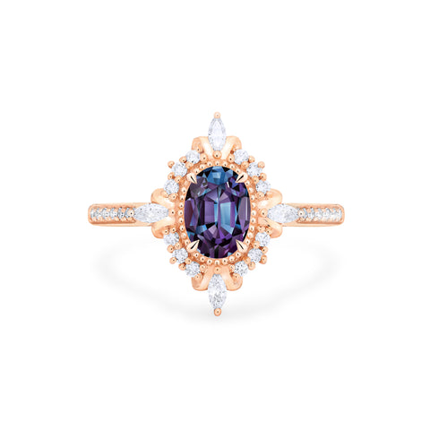 [Alessandra] Art Deco Oval Engagement Ring in Lab Alexandrite Women's Ring michelliafinejewelry   