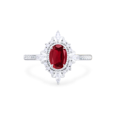 [Alessandra] Art Deco Oval Cut Ring in Lab Red Ruby Women's Ring michelliafinejewelry   