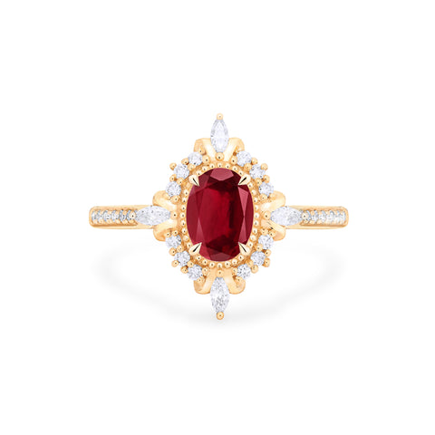 [Alessandra] Art Deco Oval Cut Ring in Lab Red Ruby Women's Ring michelliafinejewelry   
