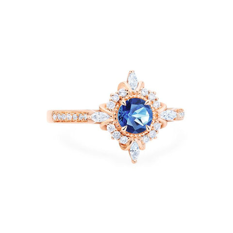 [Astrid] Art Deco Petite Engagement Ring in Lab Blue Sapphire Women's Ring michelliafinejewelry   