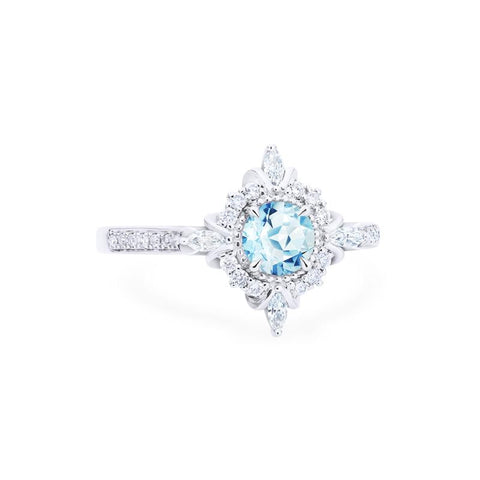 [Astrid] Art Deco Petite Engagement Ring in Aquamarine Women's Ring michelliafinejewelry   