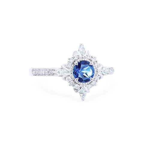 [Astrid] Art Deco Petite Engagement Ring in Lab Blue Sapphire Women's Ring michelliafinejewelry   