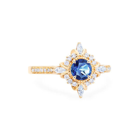[Astrid] Art Deco Petite Engagement Ring in Lab Blue Sapphire Women's Ring michelliafinejewelry   